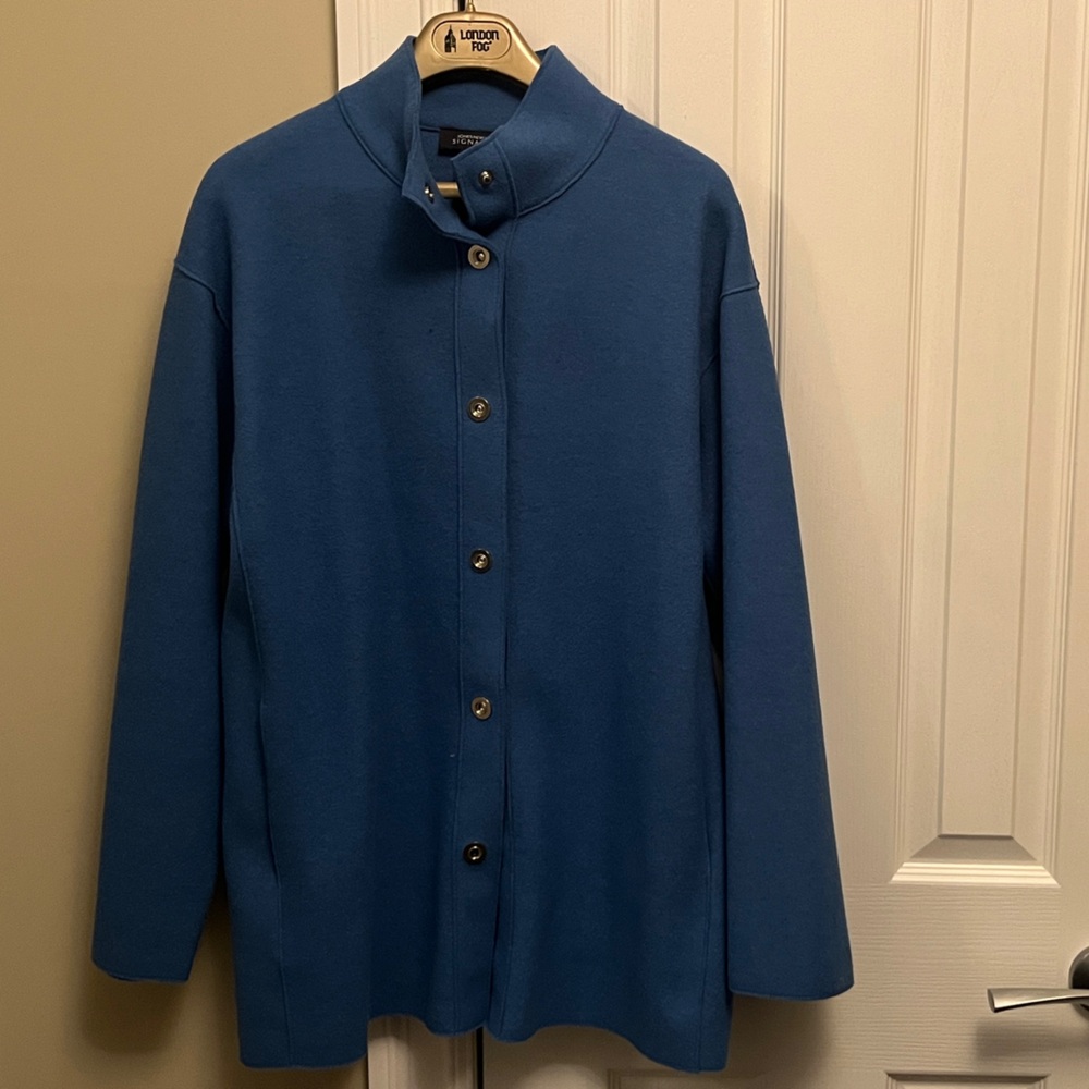 Jones New York Signature Blue Snap Collar Jacket